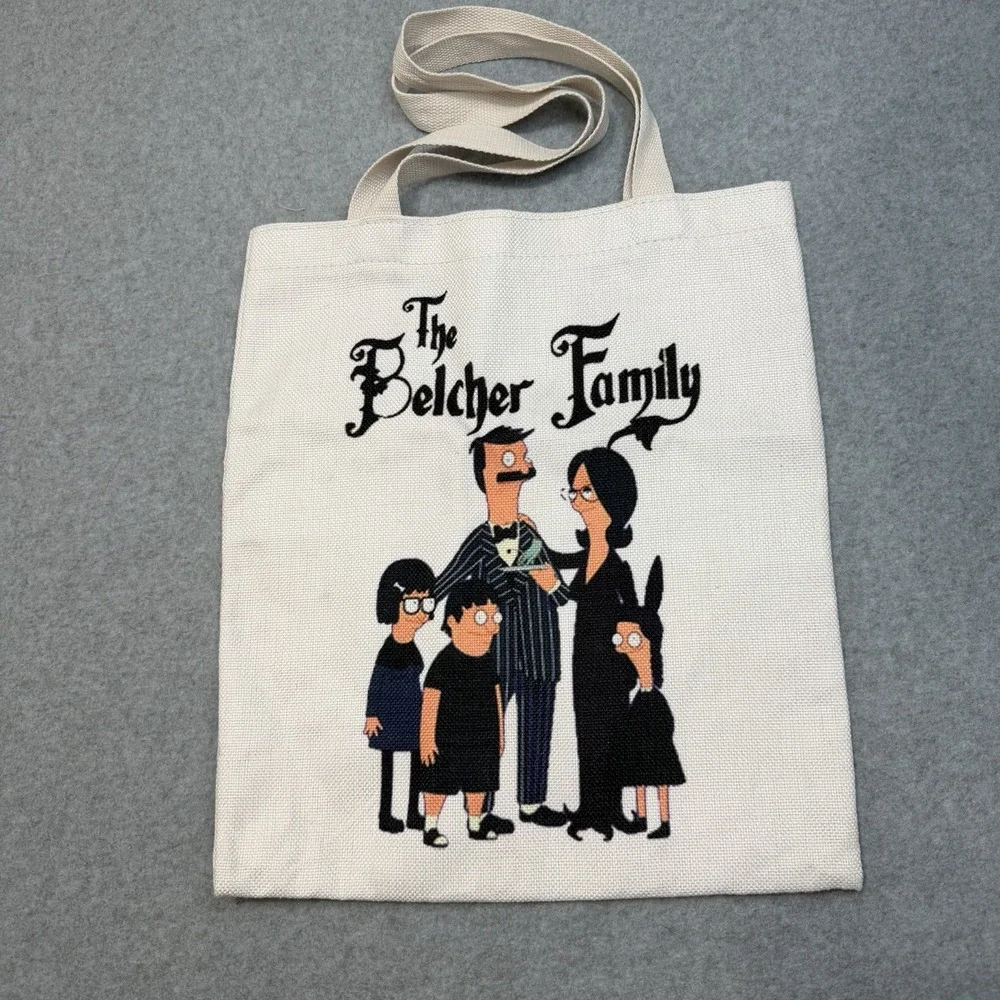 Bob's Burgers Addams Family Tote Bag Canvas Belcher Crossover Graphic Goth Gift